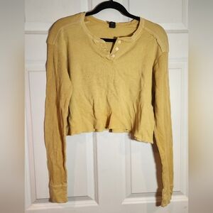 Wild Fable Yellow Cropped Henley Top XL